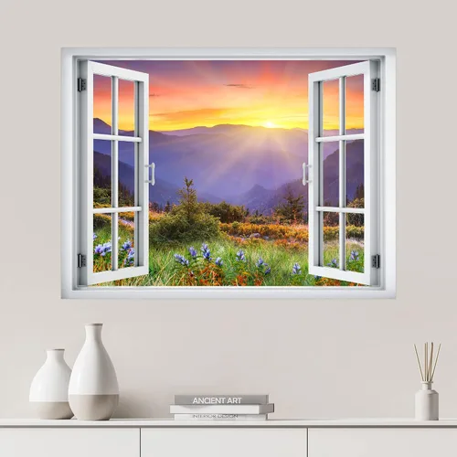 Vista 9 de SIGNWIN Adhesivo de pared removible/Mural de pared Vista de ventana Cordillera nublada Bosque Naturaleza Vida silvestre Fotografía Realismo Paisaje