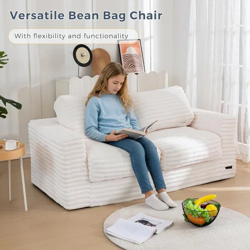 Vista 6 de MAXYOYO Silla Puf Gigante para Adultos, Sofá de Piso Biplaza Tapizado con Almohadas y Reposabrazos, Sofá Puf Grande Silla Cojín de Felpa