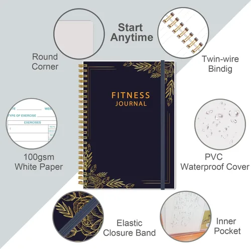 Vista 2 de Diario de fitness simplificado para mujeres y hombres, diario/planificador de entrenamiento A5, libro de registro de ejercicio diario para pérdida