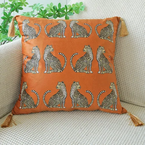 Vista 14 de vctops - Funda de cojín cuadrada con estampado de leopardo, super suave, de terciopelo, con diseño de animales, con borlas, funda decorativa