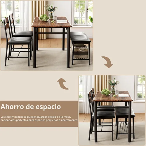 Vista 6 de IRONCK Juego de mesa de comedor para 4, juego de mesa y sillas de cocina Marrón rústico