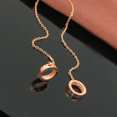 Vista 4 de SAGEKING 2024 New 585 Purple Gold Double Ring Drop Earrings For Women 14K Rose Gold Classic Collection Long Tassel Engagement Jewelry Gift Fashion