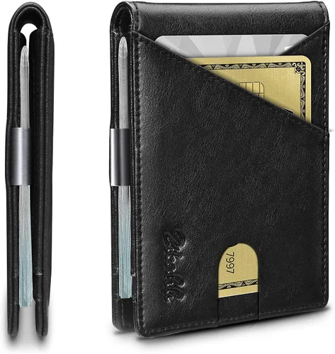 Vista 103 de Zitahli - Billeteras delgadas RFID para hombres, billetera de cuero flexible con clip de dinero, cartera minimalista con bolsillo frontal