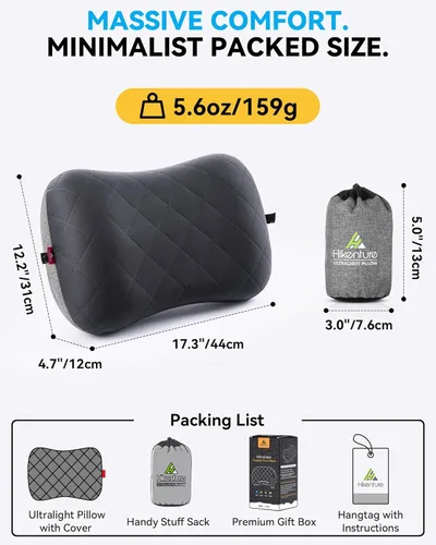 Vista 9 de Almohada de camping Hikenture con funda extraíble - Almohada ultraligera e inflable para soporte lumbar y cervical - Almohada de mochila mejorada
