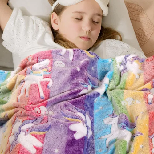 Vista 6 de LIFEYJ Manta que brilla en la oscuridad, regalos de unicornios para niñas, manta suave de 3, 4, 5, 6, 7, 8, 9, 10 años, juguetes para niñas de 6 a 8