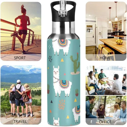 Vista 5 de Cute Llamas - Botella de agua colorida de acero inoxidable aislada al vacío de 32 onzas, a prueba de fugas, botella de agua deportiva sin BPA