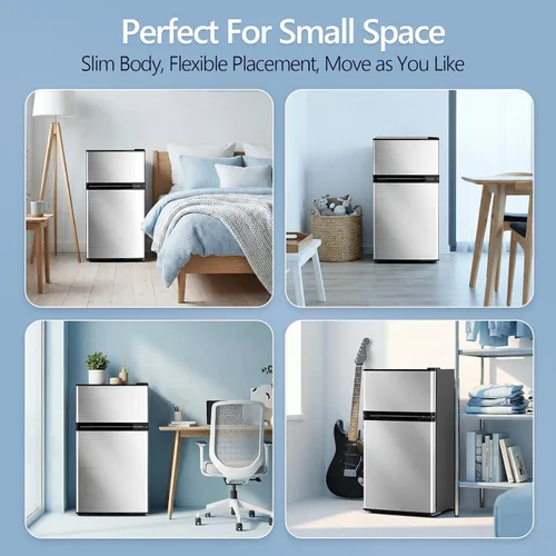 Vista 6 de Electactic - Mini refrigerador de 2.5 pies cúbicos con congelador, refrigerador compacto de doble puerta, estantes de vidrio ajustables, termostato