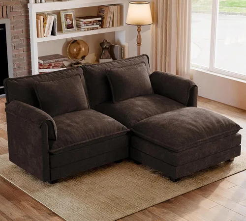 Vista 113 de Sofá modular de gran tamaño de 116 pulgadas, cómodo sofá nube de chenilla, moderno sofá profundo en forma de L de 3 plazas con fundas extraíbles