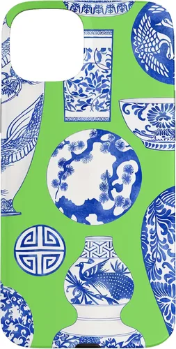 Vista 9 de Blue Willow Chinoiserie Pagoda Ginger Jar Preppy Blue Green Case para iPhone 16