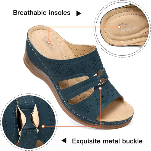 Vista 3 de SHIBEVER Wedge Sandals for Women Dressy Summer Comfortable Hollow Out Open Toe Wedge Sandal