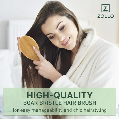 Vista 8 de Cepillo de cerdas de jabalí natural para mujeres, hombres y niños; cepillo desenredante seco y húmedo mejora suavemente el brillo, suaviza