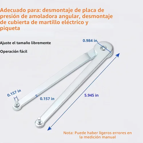 Vista 2 de Llave de amoladora angular ajustable universal, herramienta de tuerca de Plateado