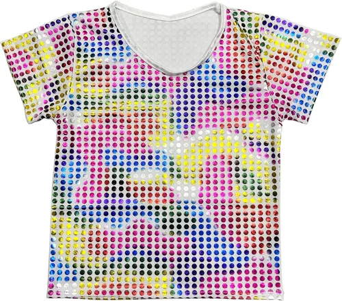Vista 3 de Camiseta brillante de manga corta para niños y niñas, estilo hip hop, jazz, danza, festival, fiesta, blusa suelta