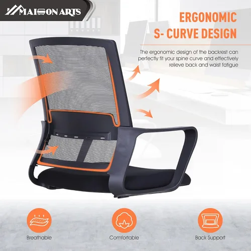 Vista 6 de MAISON ARTS Silla ergonómica de oficina de malla, silla de escritorio para el hogar, silla de trabajo con respaldo medio para computadora con malla