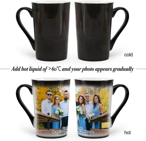 Vista 3 de Taza personalizada, tazas personalizadas que cambian de color, con collage de 1 imágenes, taza de café mágica con foto, imagen, nombre, texto