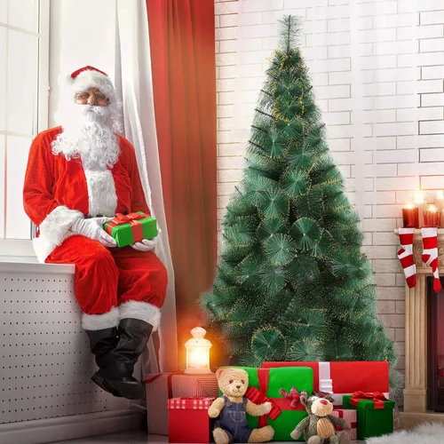 Vista 2 de LUCKYERMORE Árbol de Navidad de 6 pies con 212 puntas flocadas doradas, pequeño árbol de Navidad con decoración para árbol de Navidad y decoraciones