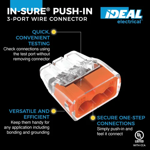 Vista 2 de IDEAL Electrical 30-1333S - Conector de 3 puertos a presión, color naranja, (10 unidades)