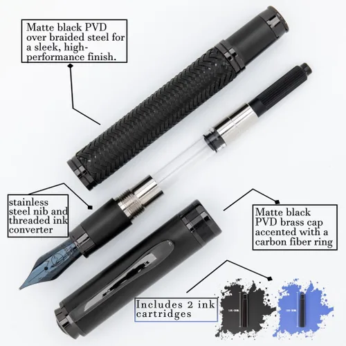 Vista 4 de Monteverde Innova Formula M - Pluma estilográfica, negra, punta media, con revestimiento PVD premium, recargable, punta de acero inoxidable JoWo