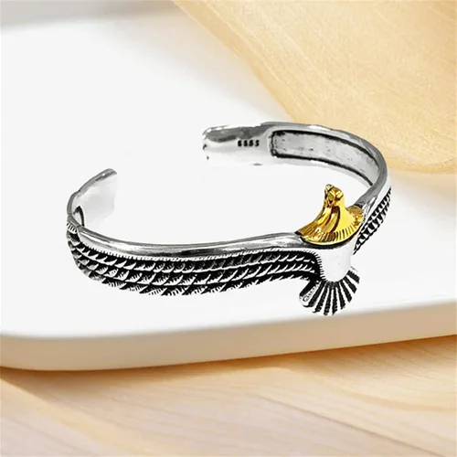 Vista 2 de Brazalete de águila vintage Rock Punk Animal brazalete de extremo abierto brazalete brazalete de metal chapado en oro pulsera de águila para hombres