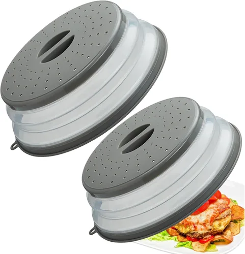 Vista 8 de Tapa para microondas con ventilación contra salpicaduras para alimentos, protector contra salpicaduras y colador, utensilio de cocina para frutas
