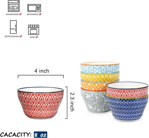 Vista 2 de Selamica Vasos de cerámica para caldo de 8 onzas, cuencos pequeños de 4 pulgadas, cuencos de postre para salsa de sopa, tazas de café, aptas