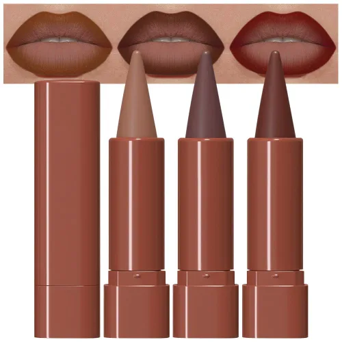Vista 50 de evpct Combo de delineador de labios metálico rosa brillante y lápiz labial, lápiz labial con punta de cono para mujer, de larga duración