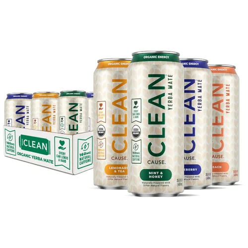 Vista 7 de CLEAN Cause - Té de yerba mate de arándanos no carbonatado, alternativa a bebida energética orgánica del USDA, baja en azúcar, 160 mg de cafeína