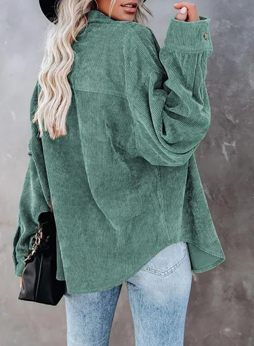 Vista 2 de Dokotoo Womens Corduroy Button Down Shirts Boyfriend Long Sleeve Oversized Blouses Tops
