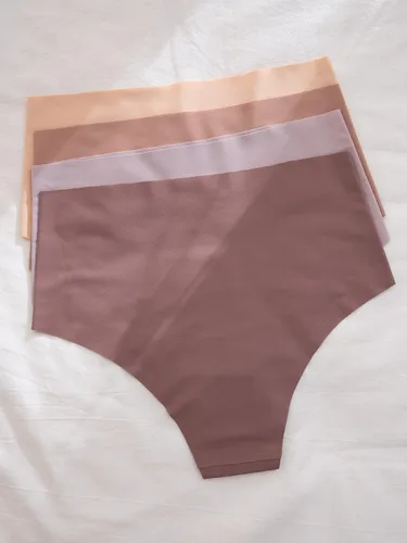 Vista 2 de MakeMeChic Paquete de 4 bragas sólidas de cintura alta sin costuras para mujer