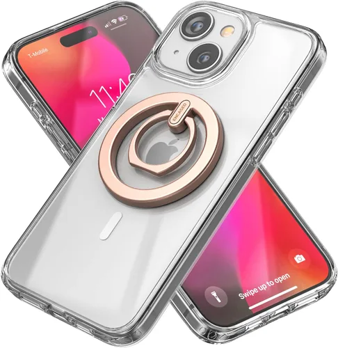 Vista 8 de ENCASED Funda de anillo para iPhone 15 (2023) con agarre magnético para dedos, soporte para teléfono (compatible con MagSafe), color oro rosa