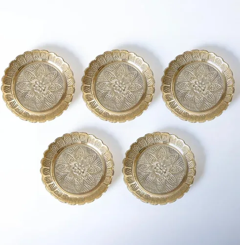 Vista 10 de Shubhkart Juego de platos Nakshi de latón macizo de alta calidad (3 tamaños: L/M/S) – Platos decorativos de Puja hechos a mano para Aarti, templo