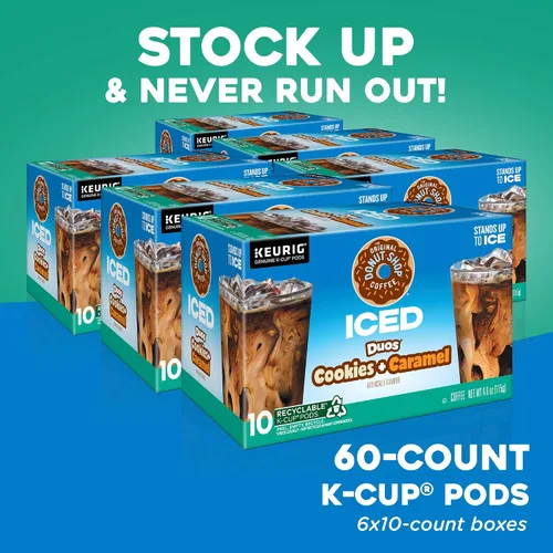 Vista 12 de The Original Donut Shop ICED Duos Cookies + Caramel Coffee, Keurig Cápsulas K-Cup de una sola porción, 60 unidades (6 paquetes de 10)