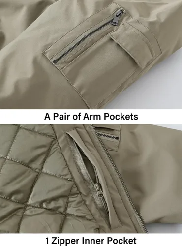 Vista 5 de BGOWATU - Chaqueta para hombre, impermeable, acolchada, tipo bomber, casual, para otoño e invierno, cálida y acolchada