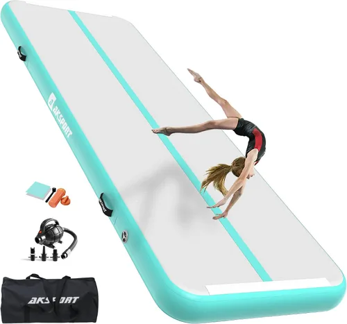 Vista 22 de AKSPORT - Tapete de aire para gimnasia o acrobacias, inflable, con bomba de aire para uso en el Negro