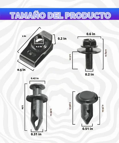 Vista 3 de 35 piezas de kit de protección contra salpicaduras para el motor, remaches de guardabarros, clips de retención de parachoques, remaches