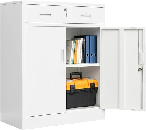 Vista 14 de CJF Gabinete de almacenamiento de metal, armario de almacenamiento de 36 pulgadas de alto con estantes y puertas, gabinetes de metal para oficina