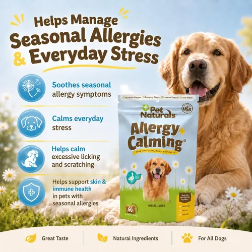 Vista 3 de Pet Naturals Allergy Plus Suplemento calmante para perros, masticable suave, sabor a pato, 60