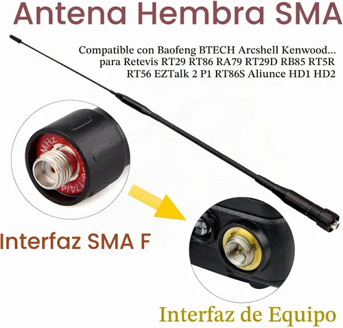 Vista 5 de Retevis Antena de látigo de doble banda, antena desmontable SMA hembra de 14.2 pulgadas, para Retevis RT29 RT86 HD1 HD2, compatible con Baofeng