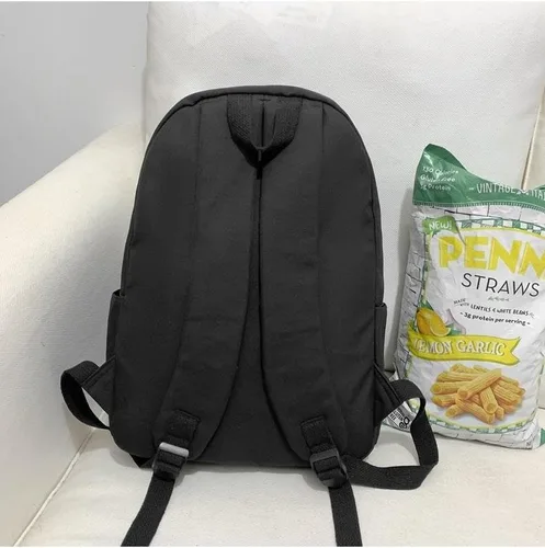Vista 4 de Linda mochila Y2K de uso diario, estilo kawaii estético, Harajuku, duradera, bolsa de hombro, mochila de viaje para senderismo, Negro -, Mochilas