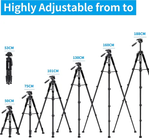 Vista 4 de ZOMEi Soporte de trípode DSLR de alta resistencia de 74.0 in, extensión multifuncional alta, disparo multiángulo, compatible con cámaras, teléfonos
