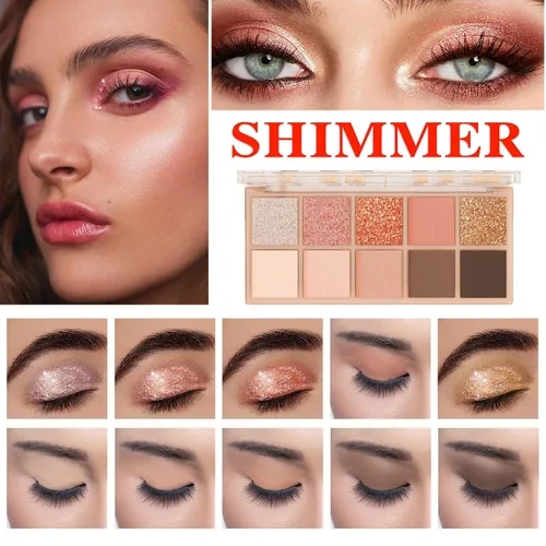 Vista 2 de Paleta de sombra de ojos desnudos de 10 colores, paleta de sombra de ojos mate nude, paleta de sombra de ojos con pigmento de purpurina natural, A+B