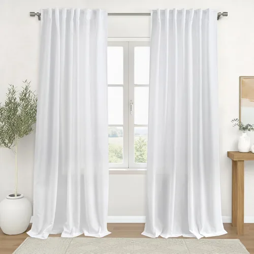 Vista 56 de Cortinas rústicas color beige tostado de 42 x 84 pulgadas de largo para sala de estar, juego de 2 paneles transparentes de lino natural, imitación