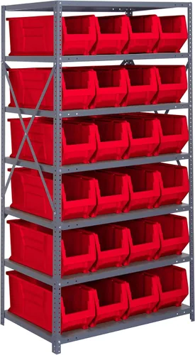 Vista 425 de Quantum QSBU-245BK Heavy Duty Shelving Unit with (7) Shelves and (24) QUS245 Black Bins for Garage Warehouse Storage Distribution 400 lb Load