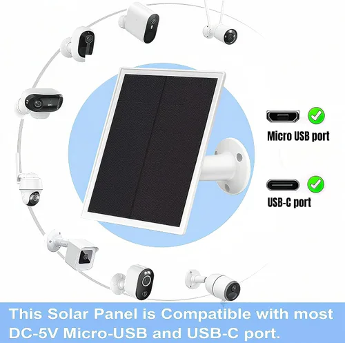 Vista 2 de Paquete de 2 paneles solares para cámara de seguridad con anillo, cargador de panel solar USB de 5 V de alta calidad IP65 impermeable, compatible