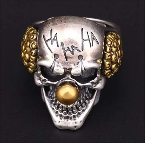 Vista 3 de Anillo de cabeza de calavera para hombre Anillo gótico payaso Joker Vampiro Diablo Vintage Punk Halloween Biker Cóctel Fiesta Regalo Joyería