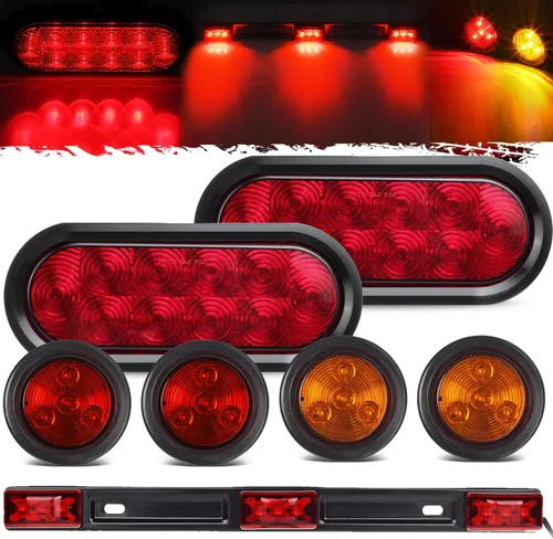 Vista 2 de Partsam Kit de luces LED ovaladas para remolque de camión de 12 V con marcadores laterales de barra de luz de identificación, cable de remolque de 7