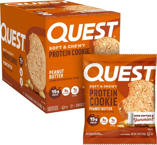 Vista 11 de Quest Nutrition Galleta de proteínas de mantequilla de cacahuete, 15g de proteínas, 1g de azúcar, 5g de carbohidratos netos, apta para dieta Keto