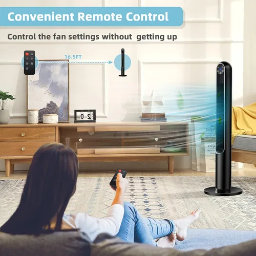 Vista 8 de Tangkula Ventilador de torre de 42 pulgadas con control remoto, ventilador de pie oscilante de 80˚ con pantalla LED, temporizador de 12 horas y 3