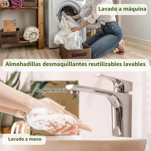 Vista 6 de Paquete de 28 almohadillas reutilizables para eliminar el maquillaje con bolsa de lavandería, lavables, suaves y cómodas, lavables de algodón