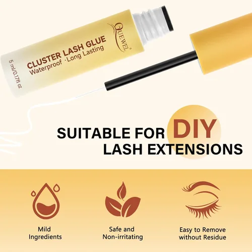 Vista 5 de QUEWEL Pegamento de pestañas en racimo para extensiones de pestañas DIY, 5 ml de pegamento para pestañas en racimo impermeable y de larga duración
